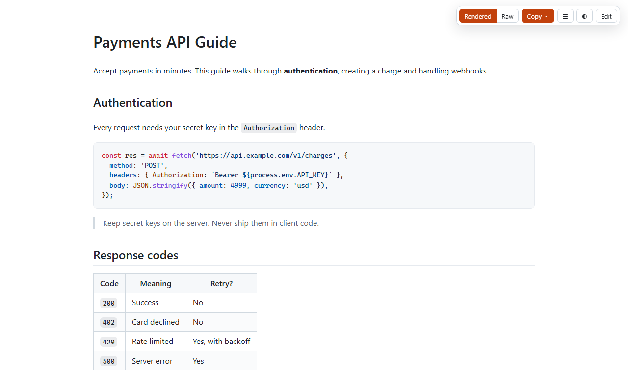 A Markdown file opened in a browser tab, rendered